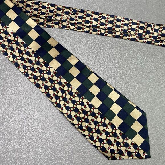 Sinsabang Pure Silk Mens Tie Necktie Blue Green Multicolor Geometric Print - Picture 2 of 6